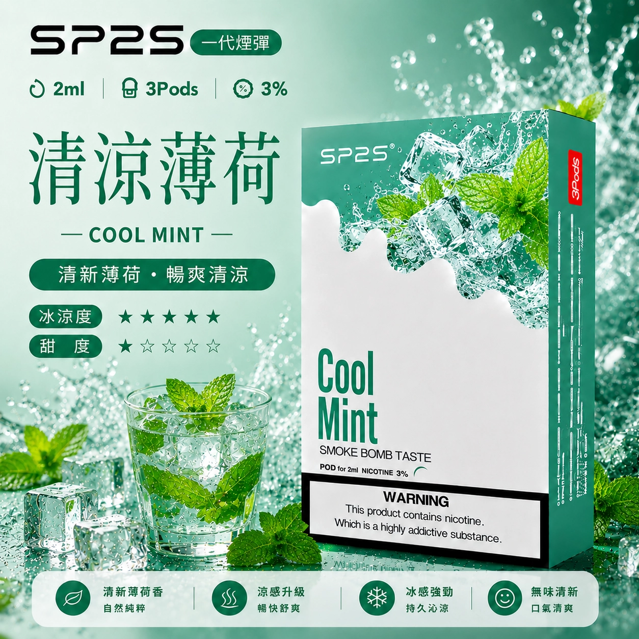 SP2煙彈荔枝2ml三顆裝 陶瓷芯磁吸通用一代主機
